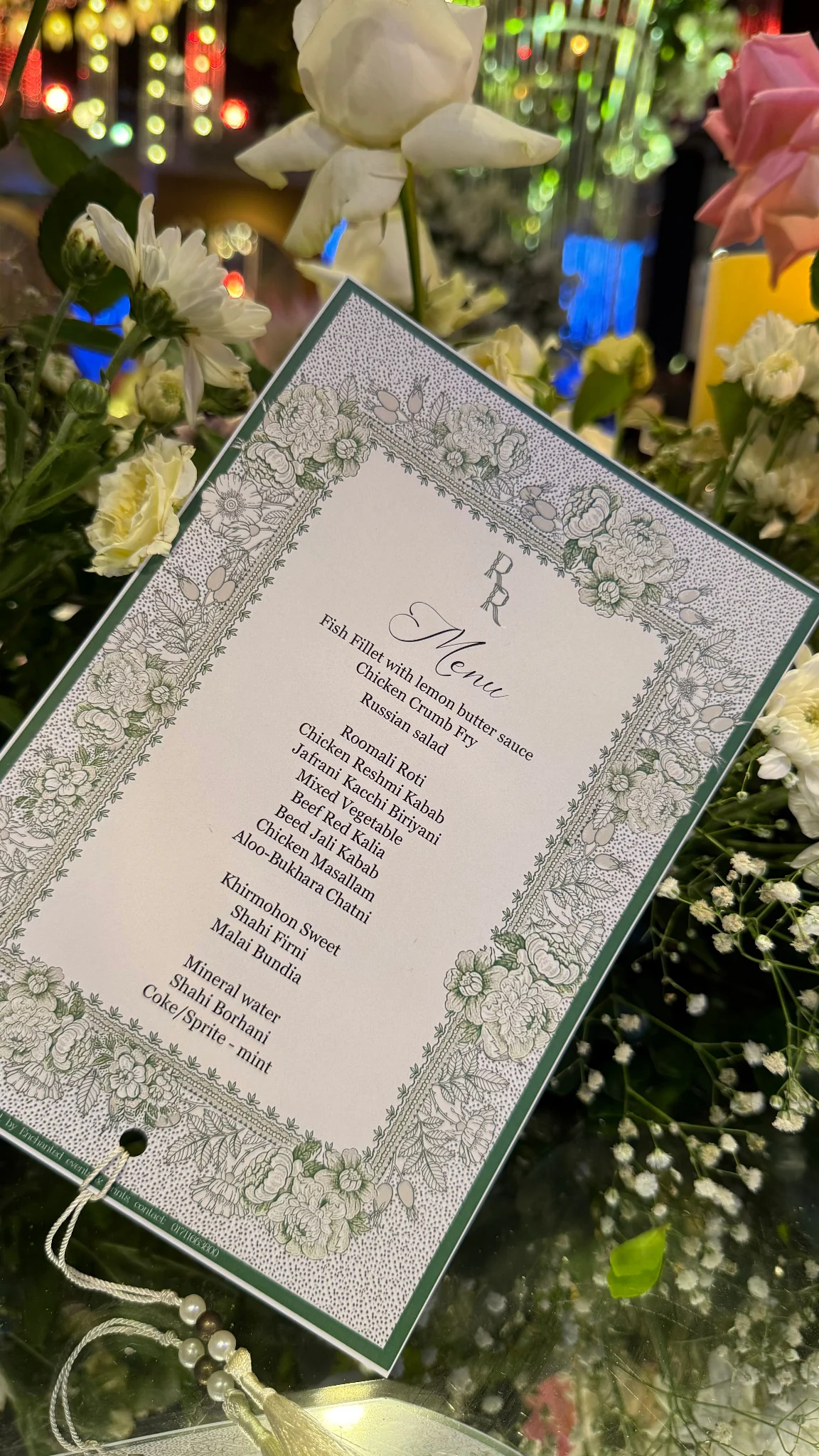 Elegant floral menu presentation by Iqbal Hossain Catering Service